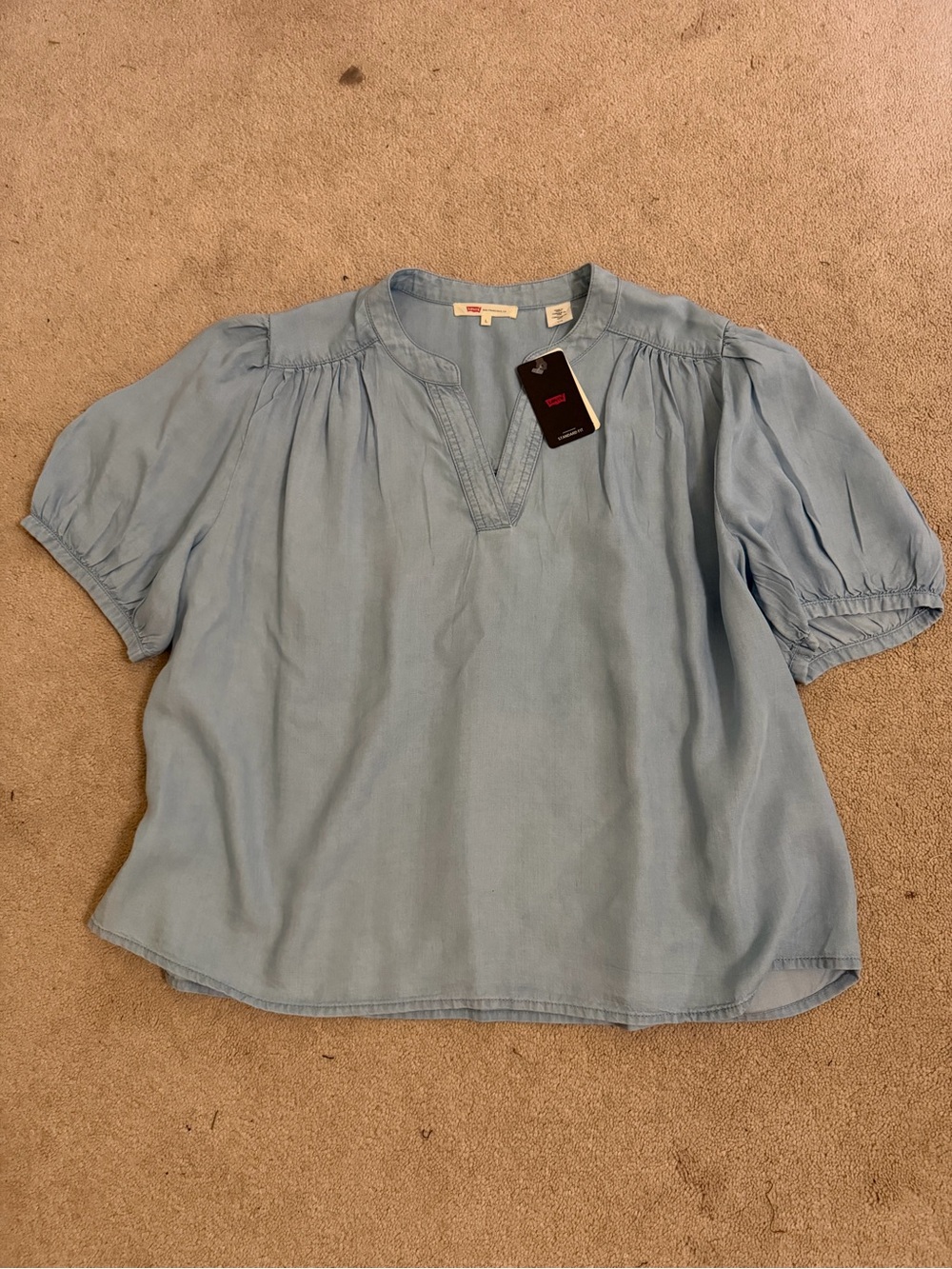 Levi's Light Blue Puff Sleeve Peasant Blouse